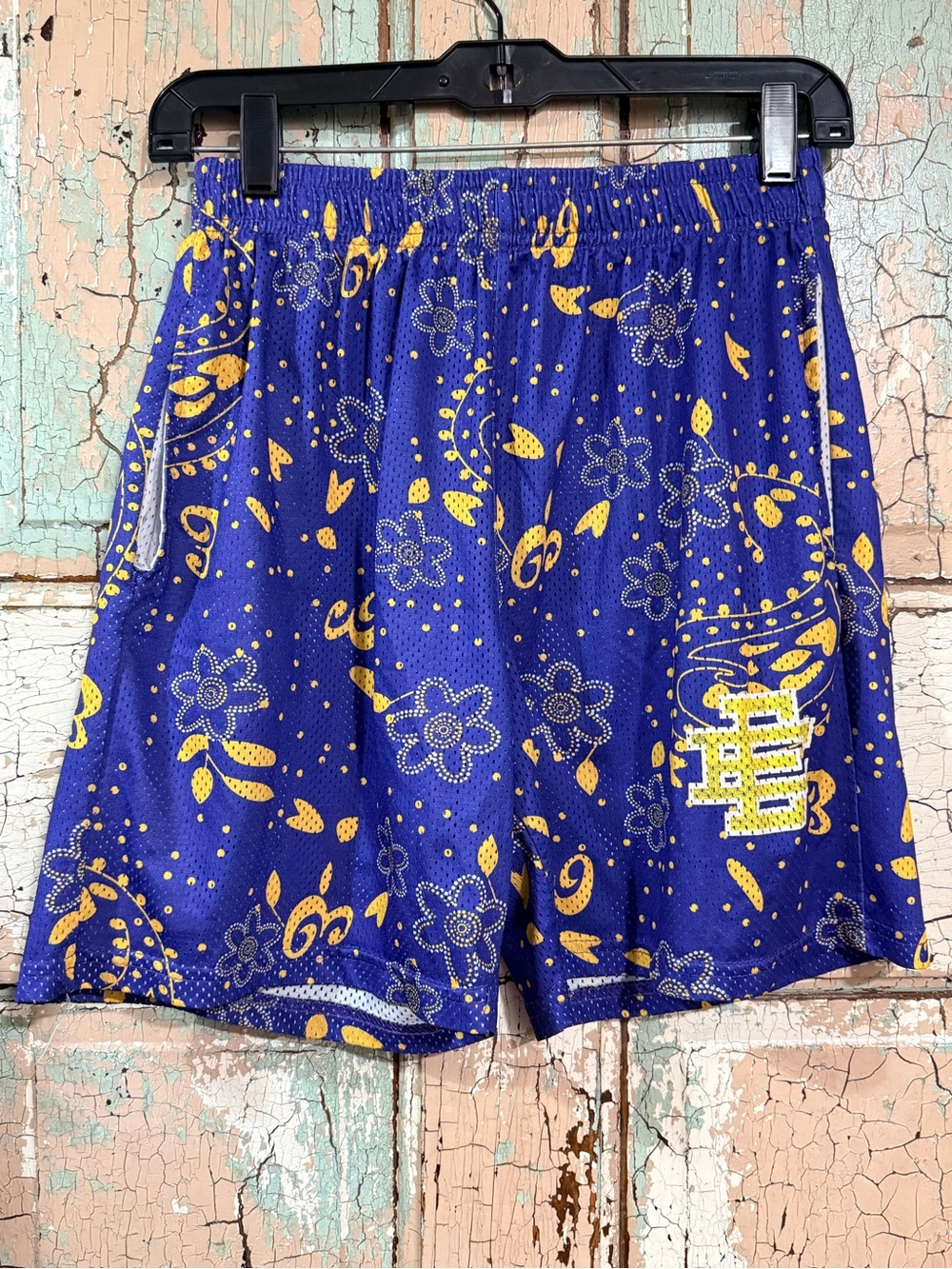 Eric Emanuel EE Blue Paisley Yellow Mesh Shorts Small
